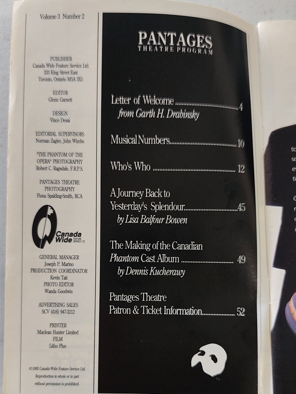 1992 Phantom Of The Opera Program - Picture 2 of 3